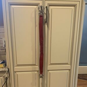 Chico's Red Leather Belt with Silver Buckle